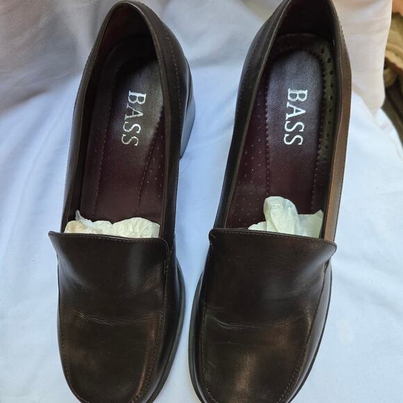 NEW Bass Womens Y2K Naples Loafers 8.5 Brown Leather Block Heel Comfort Preppy - Picture 9 of 11